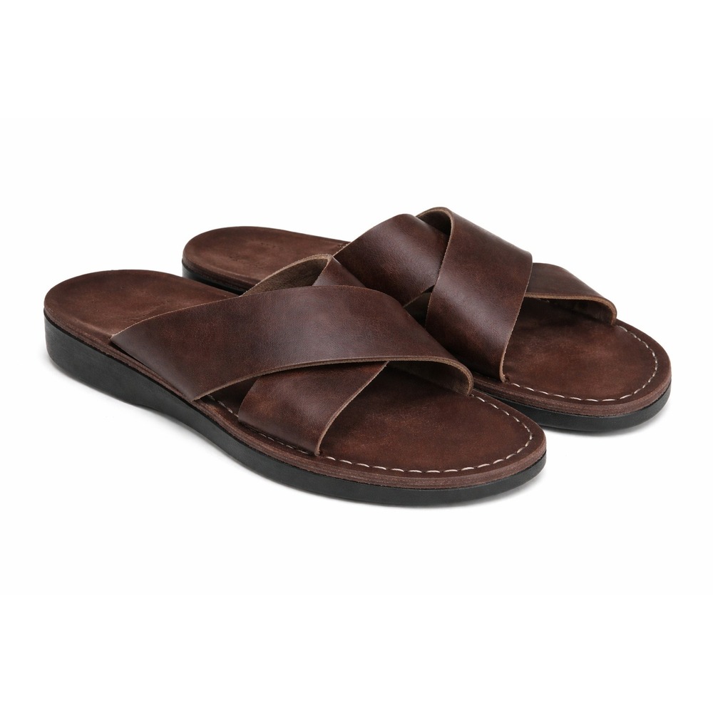 Jerusalem‎ EU 45 US 11 - 11.5 Brown Leather Jesus Slide Sandals Resort Wear